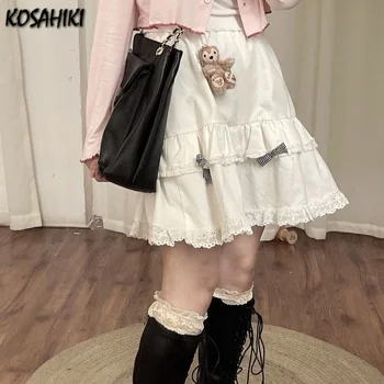 KOSAHIKI Kawaii Krila Ženske Poletje Kariran Čipke Dekle Visoko Pasu Žogo Obleke Elegantno Japonski Slog, ki je Vse-tekmo Srčkan Mini Modni Jupe