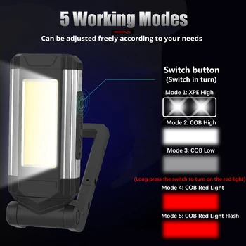 COB Delo Svetlobe, Magnetni Super Svetla Prenosni USB Polnilna LED Svetilka za Kampiranje Lahka Nepremočljiva Nastavljiva Svetloba baklo