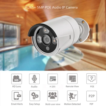 AZISHN H. 265+ 5MP 4MP 3MP 2MP POE IP Kamera na Prostem Video Zaznavanje Gibanja 3IR Array LED CCTV Varnost za POE NVR Sistem