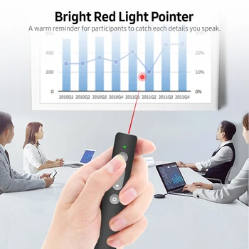 2,4 GHz Brezžični Upravljalnik Daljinski upravljalnik Rdeče Svetlobe Kazalec za ponovno Polnjenje Predstavitev Stavec Wireless Presenter USB PPT Flip Pero