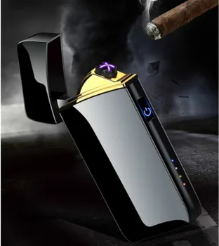 Dvojni Lok Električni Vžigalnik USB Polnjenje lažji Touch Kontrole Prenosni Windproof Z LED Indikator Napajanja Cigaret Dodatki