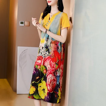 5XL Plus Velikost Svoboden Cvetlični Šifon Obleko 2021 Poletje Letnik Priložnostne Mulberry Svile Midi Obleka Ženske Elegantne Bodycon Stranka Vestido