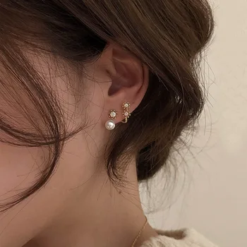 Preprost Zlato Verigo Stud Uhani Za Ženske, Modni Nakit Čare Zlati Preboden Biserne Kroglice Uhan Dekleta Korejske Ženske Earings