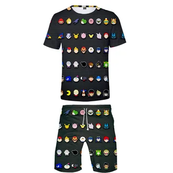 Priložnostno Igro Super Smash Bros. Končni Kompleti, za Moške Kratek Sleeve majica s kratkimi rokavi in Beach kratke hlace Komplet 3D Poletje Tshirt Plaža hlače 4XL