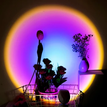 Mavrični sončni Zahod Projektor Vzdušje Led Nočna Lučka Doma Kava Trgovine, v Ozadju Stene Barvita Dekoracija Žarnice NAS EU plug