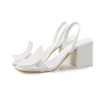 Poletje nov slog kvadratnih sandali ženske kvadratnih debele pete modno osebnost velikost 42 43 beli sandali