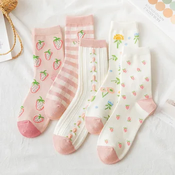 2021 novo pomlad nove modne poletne nogavice jagode, cvetje dame mehko ljubek dolge nogavice Japonski sveže in sladko risanka