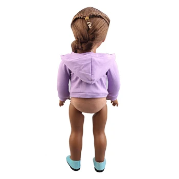 Vijolična 43 cm Novega Baby Doll Hoodie Moda Zadrgo Jakna za Prosti Ujemanje Hlače Za 18 Inch Ameriški Lutka Dodatki