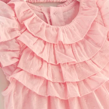 Novo Ogrlicom Princesa Dekle Obleke, Kompleti Novorojenega Dojenčka Dekleta brez Rokavov Romper+Glavo 2pcs Bombaž Roza Otroci Obleke 0-12M