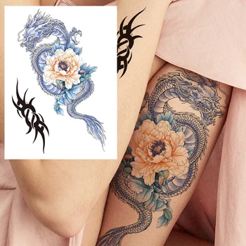 Dragon Cvet Trnje Začasne Tetovaže Za Ženske, Dekleta Ponaredek Pero 3D Rose Tattoo Nalepke Trikotnik Nepremočljiva Čipke Tatoos Dekor 17595