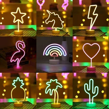 LED Luči Dekor Ustvarjalne Led Neon Luči Noč Svetlobe Obliko Flamingo Svetlobe Samorog Srce, Neon, luči za Xmas Party Poročno Darilo 1760