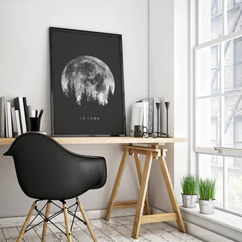 Minimalističen Full Moon Črna Bela lunine mene Solarni Sistem Platno Slikarstvo Plakatov in Fotografij Wall Art Slike za dnevno Sobo 176801
