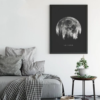 Minimalističen Full Moon Črna Bela lunine mene Solarni Sistem Platno Slikarstvo Plakatov in Fotografij Wall Art Slike za dnevno Sobo