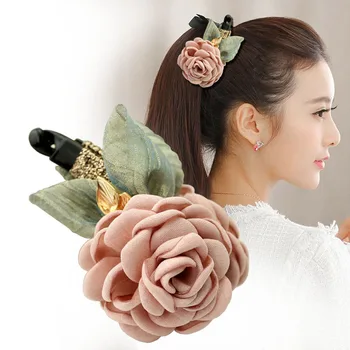 Korejski Lepoto Banana Sponke za Lase, Nakit, Ročno izdelane Tkanine Cvet Svilena Preja Hairclip za Ženske Poročne Poroko Headpieces Dodatki