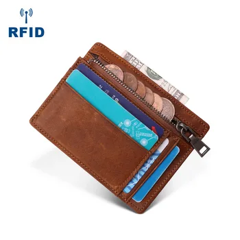 Vintage RFID Blokiranje Pravega Usnja za Moške Denarnice Z Kovanca Pocket Mala Zadrgo Vreča Denarja Slim Torbi Za Moškega Imetnik Kreditne Kartice 17731
