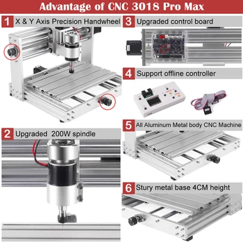 CNC 3018 MAX Laser Graverja GRBL Nadzor z 200W Vretena 3-Osni PCB Rezkalni Stroj Kovin Graviranje Stroj CNC Usmerjevalnik