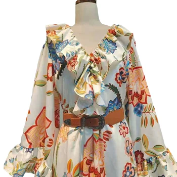 SISPELL Tiskanja Hit Barvo Obleke Za Ženske V Vratu Flare Dolg Rokav Visoko Pasu Hujšanje S Pasom Žensk Vintage Obleko 2021