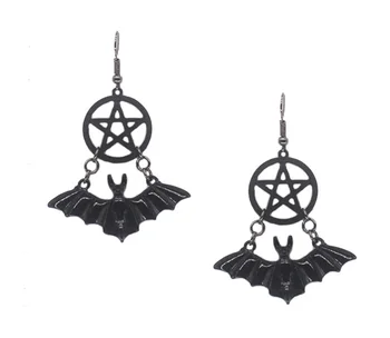Regalrock Gothic Black Pentagram Vampir Bat Uhan Neo Viktorijanski Amulet Čarovnice Okultno Wiccan Stud Moda Uho Obesek Darilo