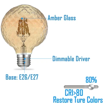 Možnost zatemnitve Amber G80 Globalni Žarnice Led 4W 6W 8W E26 E27 Vintage Retro 110V 220V LED Žarnice žarnica dustrial Lestenec Razsvetljavo Svetilka