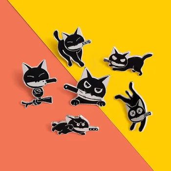 Risanka Hot-Prodaja Kreativne Mačka Usta Nož Serije Slog Broška Cute Little Black Cat Broška Sto Ujemanje Značke