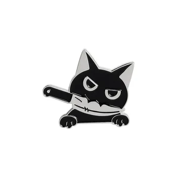 Risanka Hot-Prodaja Kreativne Mačka Usta Nož Serije Slog Broška Cute Little Black Cat Broška Sto Ujemanje Značke