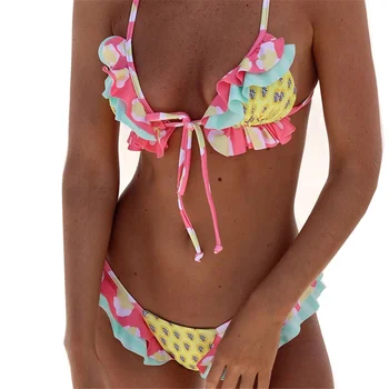 Seksi Bikini Retro Kopalke Ženske Tangice Bather Plaža Obrabe, Cvetlični Bikini Komplet Push Up Trikotnik Kopalke Plavalni Kostimi