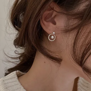 Mikro Utrla Krog Pearl Stud Uhani Za Ženske V Korejskem Slogu Elegantno Preprost Okrasnih Majhne Okrogle Earings Nakit Trgovini
