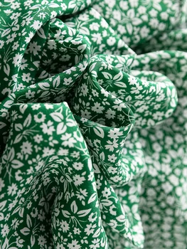 SuyaDream Ženska Mini Obleka Svile Krep Cvetlični Natisnjena Kratka Sleeved A-Linija Obleke Zelene 2021 Pomlad Poletje Obleke 185784