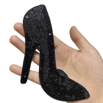 2020 Novo po Meri Črnimi Bleščicami Visoko peto Čevlje Obliži za Obleke, Jopiči, iz železa na Sequined ženske čevlje Vezenje Aplicirano 5pc