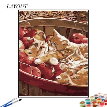 HUACAN DIY Slike S Številko Mačka Kompleti Barvanje Z Številkami Sadje Risanje Na Platno Ročno Poslikane Sliko Umetnosti Darilo Doma Dekor