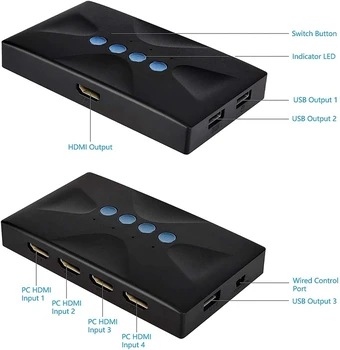 USB HDMI KVM Stikalo 4 Vrata s Kabli, Selektor Preklopnik za 4PC Souporaba Video Monitor,HUD 3840X2160/ 4Kx2K@30Hz