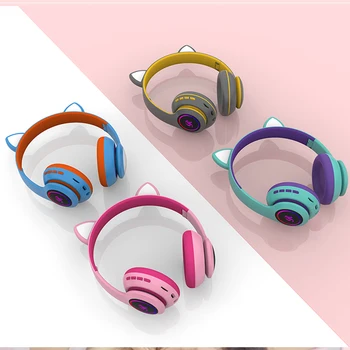 Brezžični Luštna Mačka Ušesa Slušalke Bluetooth 5.0 Zložljive Gaming Slušalke z Bliskavico RGB osvetlitev Slušalke TF Kartice Play/Wired Način