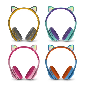 Brezžični Luštna Mačka Ušesa Slušalke Bluetooth 5.0 Zložljive Gaming Slušalke z Bliskavico RGB osvetlitev Slušalke TF Kartice Play/Wired Način