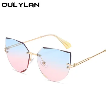 Oulylan Rimless ženska sončna Očala Luksuzne blagovne Znamke Oblikovalec Mačka Oči, sončna Očala Ženske Klasičnih Gradient Očala Odtenki UV400