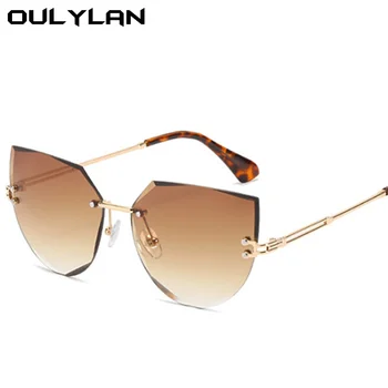 Oulylan Rimless ženska sončna Očala Luksuzne blagovne Znamke Oblikovalec Mačka Oči, sončna Očala Ženske Klasičnih Gradient Očala Odtenki UV400