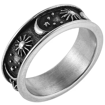 QiLuxy Letnik Preprostost Carving Sun Moon Zvezda, Obroč za Ženske, Moške Bohemian Ročno izdelan Prstan Modni Nakit