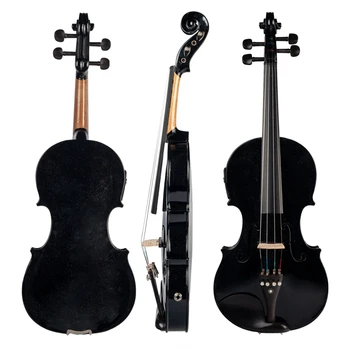 4/4 Full-Size Violina Violina Zvok in Električna Violina Masivnega Lesa Telo Ebony Oprema Visoke Kakovosti Black Električna Violina