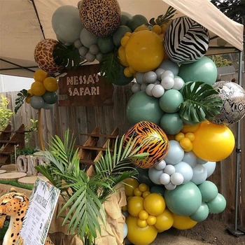Jungle Safari Temo Stranki Zelen Balon Garland Arch Komplet Rojstni Dan Dekor Otroci Gozdne Živali Balon Dobave Baby Tuš