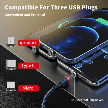 USLION 3A Hitro Polnjenje Magnetni Kabel Za iPhone 12 11 Xs Max XR Micro USB Kabel Tip C 8 Pin Kabel Za Xiaomi Redmi 10 Huawei