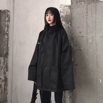 Harajuku črna jakna moški ženske techwear coats korejski preppy priložnostne vse-tekmo letnik stand-up ovratnik za zaščito pred soncem baseball enotna