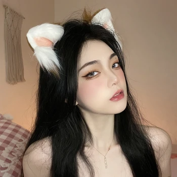 Bela Mačka Ušesa Headdress Ročno Barrettes Kawaii Pokrivala Gothic Posnetek Lolita Anime Pribor Kawaii Plišastih Cosplay