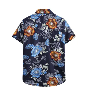 Moške Majice Kratek Rokav Hawaiian Beach Cvet Majica Priložnostne Letnik Tiskanja Jopico Gumb Zavoj Navzdol Ovratnik Shirt Mens Oblačila
