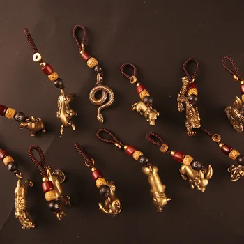 Vintage Medenina Ročno Tkanje Lucky Konj Keychain Obeski Prinesla veliko Bakra Feng Shui Ključnih Verige Obroči, Slike Nakit DIY