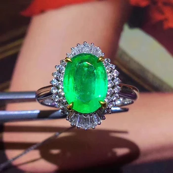 PROCOGEM Naravnih Columbia Smaragdni Prstan za Ženske Udejstvovanje Stranka 6x8mm Resnično Zeleno gemstone, Fine Nakit S925 Srebro #Q402 19497