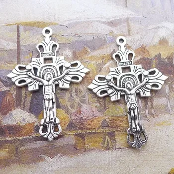 50pcs Jezus Križ Čare 46mm x 33 mm DIY Nakit, Izdelava Obesek starinsko srebrne barve 195103