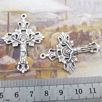 50pcs Jezus Križ Čare 46mm x 33 mm DIY Nakit, Izdelava Obesek starinsko srebrne barve