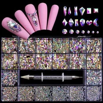 21 Mrežo Nail Art šatulji Visoko Kakovostne Barve Nail Art Ravnega Stekla za Posebne oblike Diamond Mešani Komplet za Punco, Darilo Nohtov