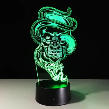 3D LED Barva Noč Svetlobe Spreminja Lučka za noč Čarovnic Skull Light Akrilna 3D Hologram Iluzijo Desk Lučka Za Otroke Darilo Dropship