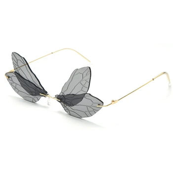 Dragonfly sončna Očala Za Ženske Unisex Rimless Očala 2020 Trendy Steam Punk UV400 Moda Letnik Gradient Jasno, Leče Očala