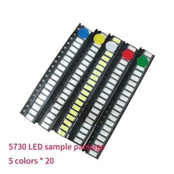 100 kozarcev/Veliko 60MA ZA 0,2 W 5730 SMD LED Diod Izbor za vgradnjo,bela rumena rdeča zelena modra 2.0~3.3 V, DIY Elektronskih komponent set 20014